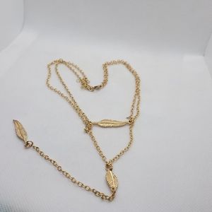Gold Tone double Layered feather Design Decorated Chain Necklace